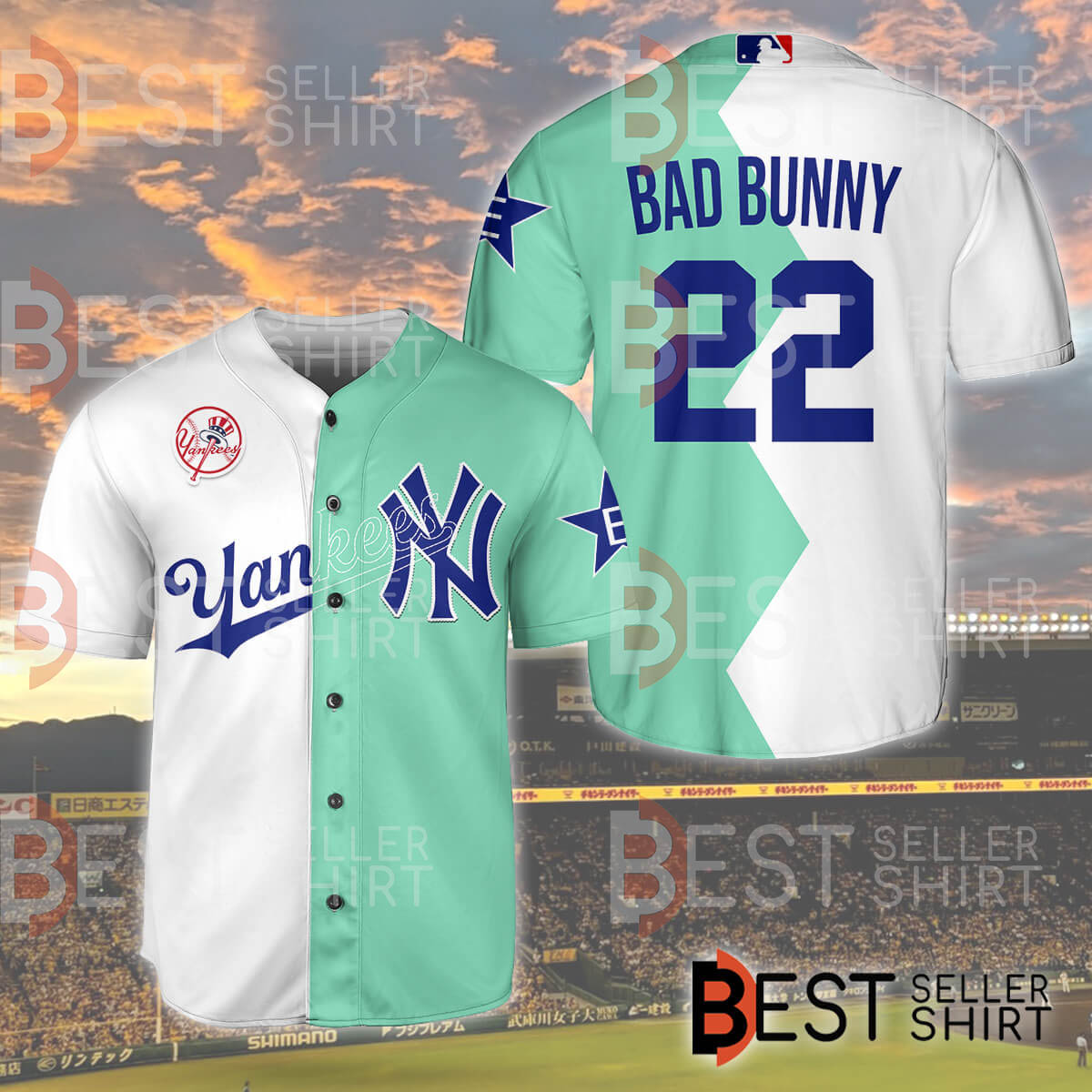 Official 2022 store Bad Bunny Central Park New York Yankee NYC Hottest Tour Shirt M