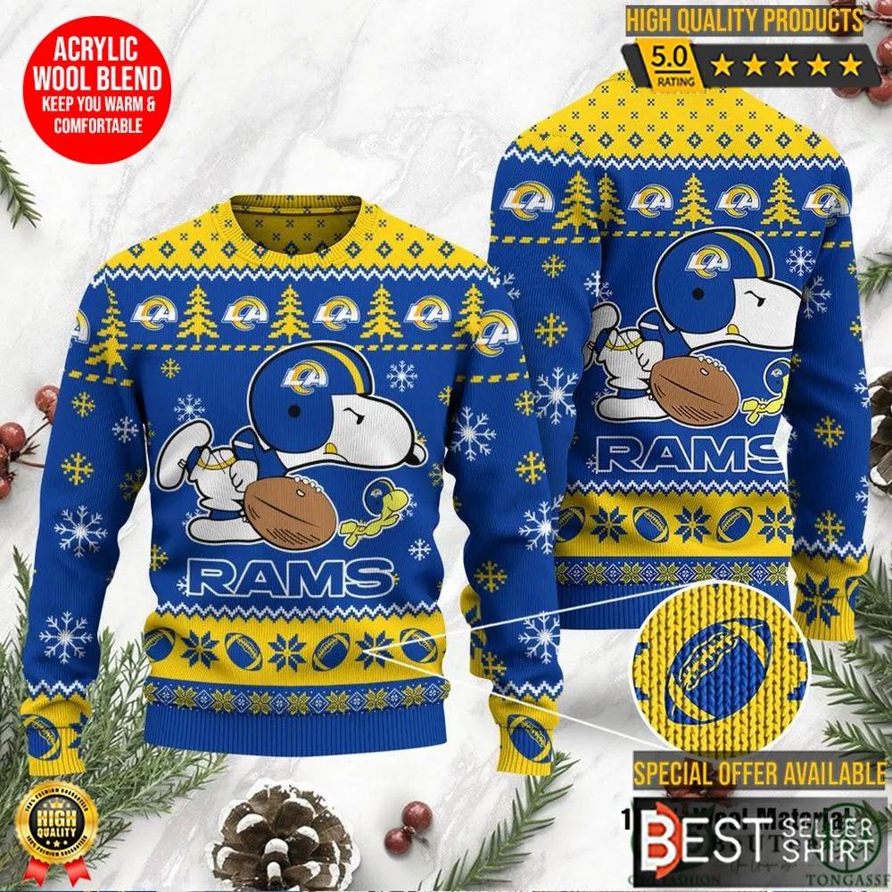 Los Angeles Rams Logos American Football Snoopy Dog Christmas Ugly Sweater Best Seller Shirts Design In Usa