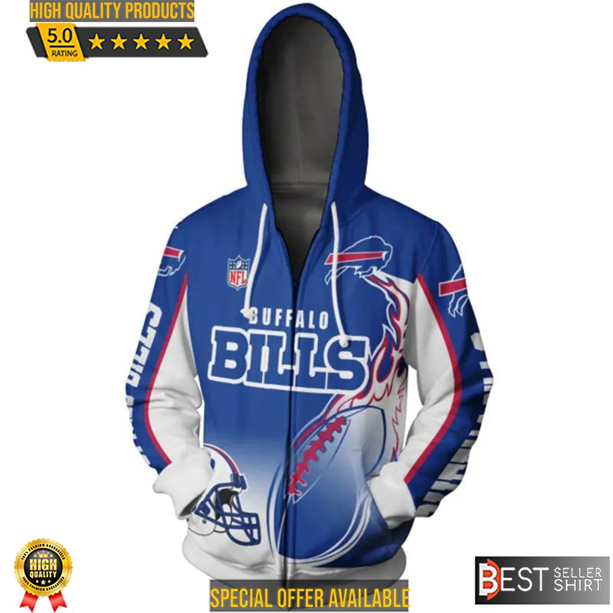 Buffalo Bills Gear Logo American Football 3D Hoodie Nfl Flame Ball 3D  Sweatshirt - Best Seller Shirts Design In Usa