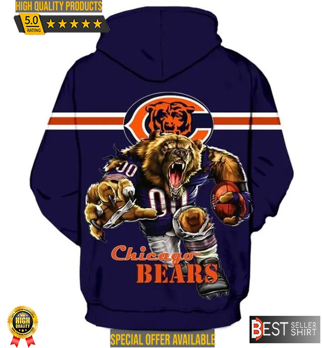 Chicago bears 3d hoodies sale