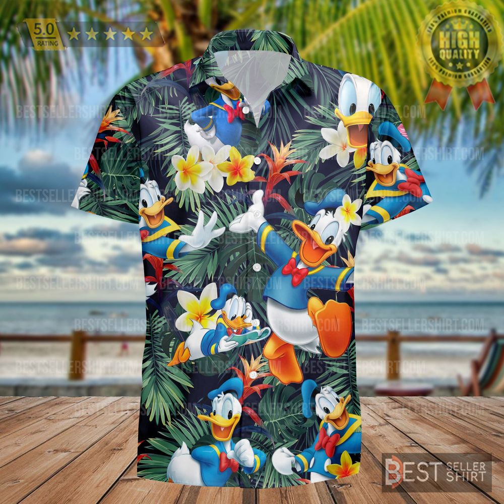 Donald Duck Vintage Tropical Leaves Disney Hawaiian Shirt Funny Mens Womens Kids Best Seller Shirts Design In Usa